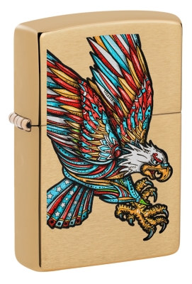 Зажигалка ZIPPO Tattoo Eagle с покрытием Brushed Brass, медь/сталь, золотистая, матовая, 38x13x57 мм, желтый