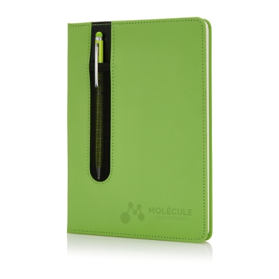 Блокнот для записей Deluxe формата A5 и ручка-стилус, зеленый, бумага; нержавеющая сталь