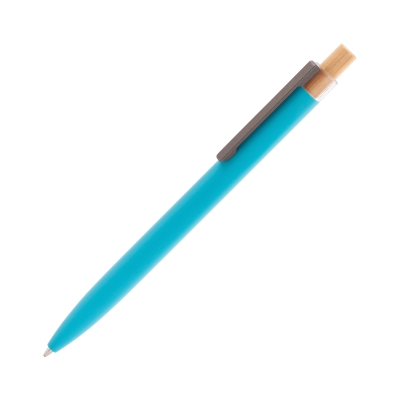 Ручка шариковая "Matt" из переработанного алюминия и пластика, с кнопкой из бамбука, бирюзовый, алюминий