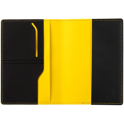 Обложка для паспорта Multimo, черная с желтым, черный, желтый, искусственная кожа; покрытие софт-тач