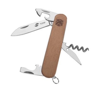 Нож перочинный Stinger, 90 мм, 10 функций, материал рукояти: древесина сапеле, в блистере, коричневый