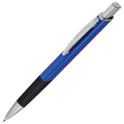 SQUARE, ручка шариковая с грипом, синий/хром, металл, синий, серебристый, металл, прорезиненная поверхность