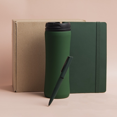 Набор подарочный OFFICEKIT: термос, ежедневник, ручка,  стружка, коробка, зелёный, зеленый, несколько материалов