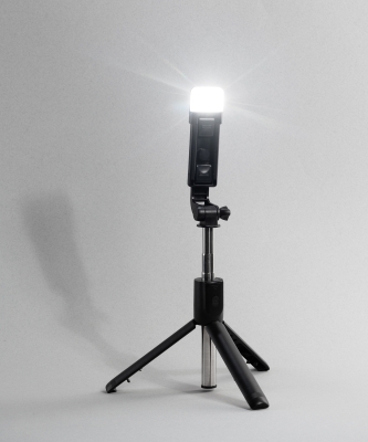 Селфи-палка-штатив "Periscope" с лампой и пультом дистанционного управления, черный