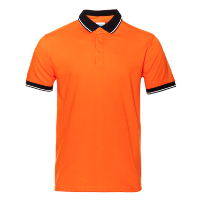 Рубашка поло  мужская STAN с контрастными деталями хлопок/полиэстер 185, 04С, Оранжевый/Чёрный, оранжевый, 185 гр/м2, хлопок
