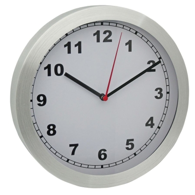 Часы настенные "ТЕМП"; D=25 см; H=4 см; металл; лазерная гравировка, серебристый, алюминий