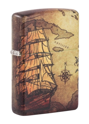 Зажигалка Zippo Pirate Ship с покрытием White Matte, латунь/сталь, белая, матовая, 38x13x57 мм, белый