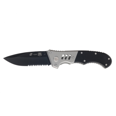 Нож складной Stinger, 80 мм, (чёрный), материал рукояти: сталь/пластик (серебристо-чёрный), черный