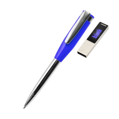 Ручка металлическая Memphys c флешкой 64Гб, синяя, синий