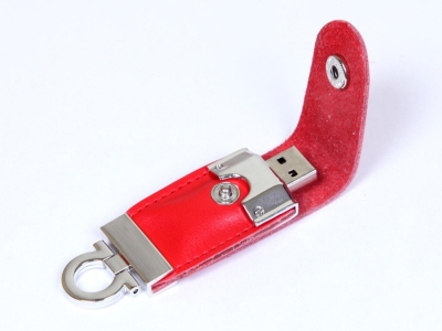 USB 2.0- флешка на 16 Гб в виде брелока, красный, кожа