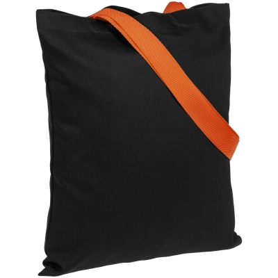 Холщовая сумка BrighTone, черная с оранжевыми ручками, черный, оранжевый, сумка - хлопок, 240 г/м²; ручки - полиэстер