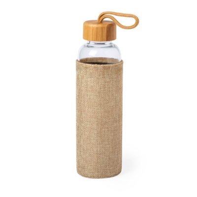 Бутылка для воды KASFOL, стекло, бамбук, 500 мл, бежевый, стекло, бамбук