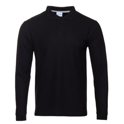 Рубашка поло мужская STAN длинный рукав хлопок/полиэстер 185, 04S, Чёрный, 185 гр/м2, хлопок