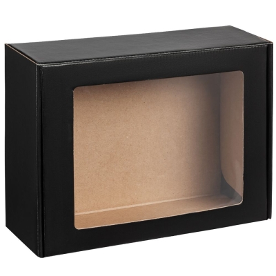 Коробка с окном Visible, черная, черный, микрогофрокартон; пвх