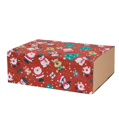 Шубер новогодний "Пингвины" для подарочной коробки 230*170*80 мм, бордовый