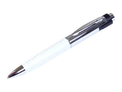 USB 2.0- флешка на 16 Гб в виде ручки с мини чипом, белый, серебристый, кожзам