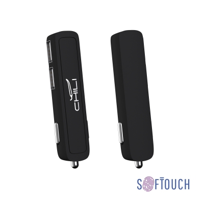 Автомобильное зарядное устройство "Slam" с 2-мя разъёмами USB, покрытие soft touch, черный, пластик soft touch