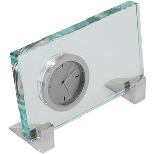 Часы настольные; 10х7х3,5 см; стекло, металл; лазерная гравировка, серебристый