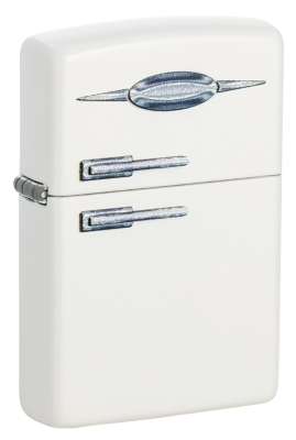 Зажигалка ZIPPO Retro Fridge Design с покрытием White Matte, латунь/сталь, серебристая, 38x13x57 мм, белый