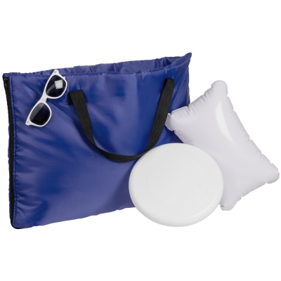 Пляжный набор On The Beach, синий, синий, подушка - пвх; тарелка - пластик; сумка - полиэстер; очки - пластик