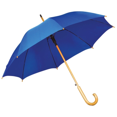 Зонт-трость с деревянной ручкой, полуавтомат; ярко-синий; D=103 см, L=90см; 100% полиэстер, синий, 100% полиэстер, плотность 190 г/м2