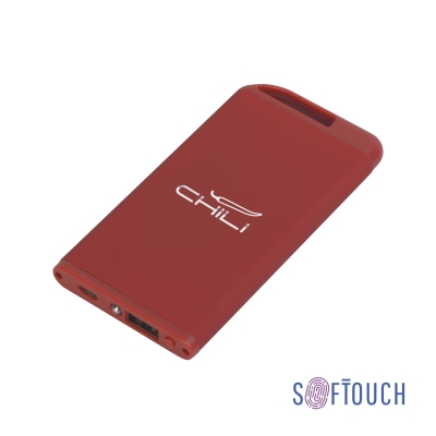 Зарядное устройство "Theta" с фонариком, 4000 mAh, покрытие soft touch, красный, металл/soft touch