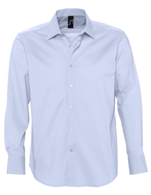 Рубашка мужская с длинным рукавом Brighton, голубая, голубой, хлопок 97%; эластан 3%, плотность 140 г/м²; поплин стрейч