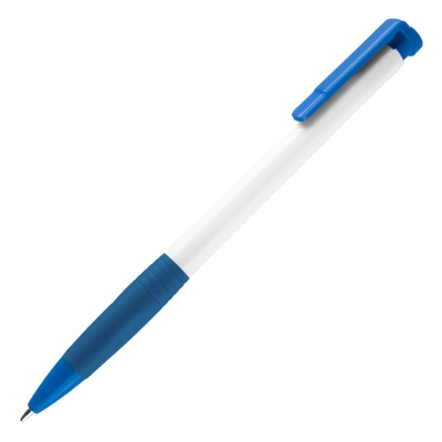 N13, ручка шариковая с грипом, пластик, белый, синий, белый, синий, пластик