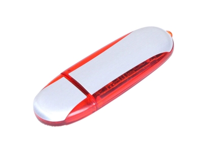 USB 2.0- флешка промо на 4 Гб овальной формы, красный, серебристый, пластик