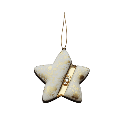 Ёлочная игрушка Звездочка (белый с золотым ), белый с золотым, дерево, акрил