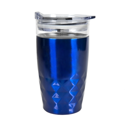 Термокружка вакуумная "Cristal"; синий; 350 мл; металл; стекло, синий, стекло, сталь