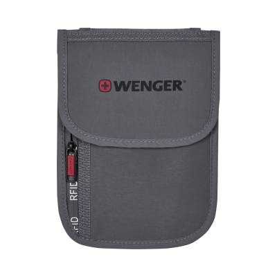 Чехол для документов WENGER на шею с системой защиты данных RFID, серый, полиэстер, серый