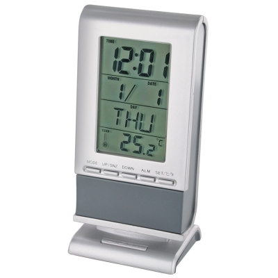 Часы, календарь, термометр с подсветкой "ПРОГНОЗ"; серый; 6,8х5х14 см; пластик; тампопечать, серый, пластик