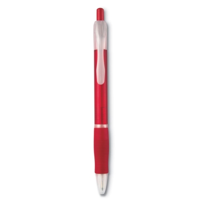 Ручка шариковая с резиновым обх, красный, пластик