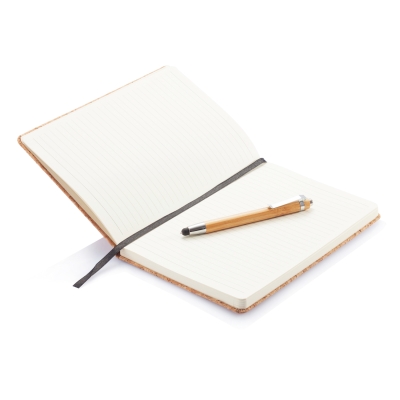 Блокнот Cork на резинке с бамбуковой ручкой-стилус, А5, коричневый, бумага; бумага