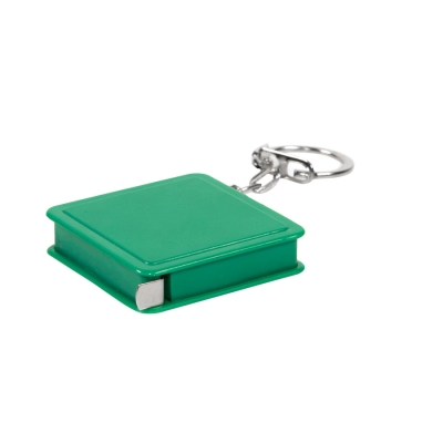 Брелок-рулетка (1 м); зеленый; 4х4х1 см; пластик; тампопечать, зеленый, пластик