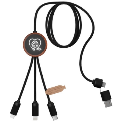 SCX.design C37 Зарядный кабель 5 в 1 из переработанного PET-пластика со светящимся логотипом и скругленным деревянным корпусо, коричневый