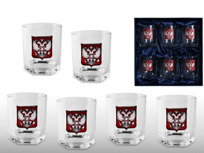 Набор стаканов для виски «Российский стиль», красный, серебристый, прозрачный, алюминий, стекло