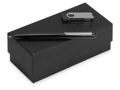 Подарочный набор Skate Mirror с ручкой и флешкой, черный, soft touch