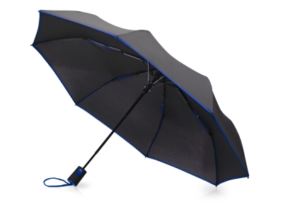 Зонт складной «Motley» с цветными спицами, черный, полиэстер, soft touch