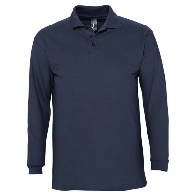 Рубашка поло мужская с длинным рукавом Winter II 210 темно-синяя, синий, хлопок