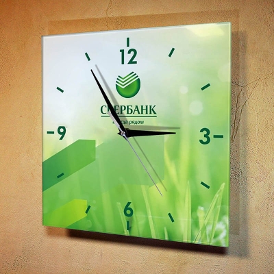 Настенные часы с логотипом, квадрат, без фацета, стекло марки м1 толщиной 4 мм
