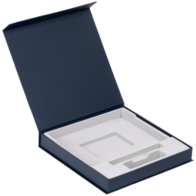 Коробка Memoria под ежедневник, аккумулятор и ручку, синяя, синий, картон, soft touch