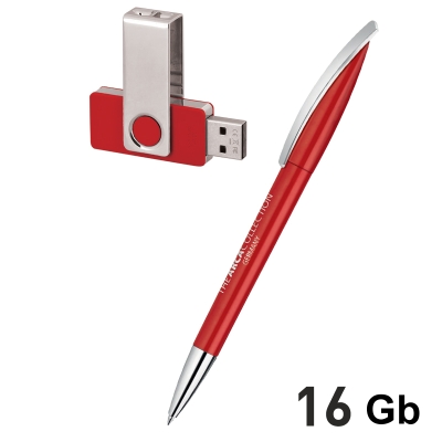 Набор ручка + флеш-карта 16Гб в футляре, красный, красный, пластик/металл