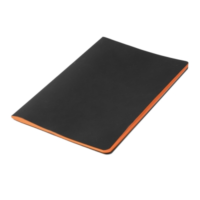 Тетрадь SLIMMY, 140 х 210 мм,  черный с оранжевым, бежевый блок, в клетку, черный, оранжевый, pu silk touch