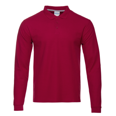 Рубашка поло мужская STAN длинный рукав хлопок/полиэстер 185, 04S, Бордовый, бордовый, 185 гр/м2, хлопок