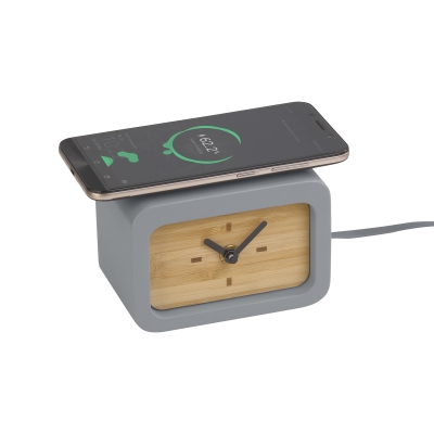 Часы "Stonehenge" с беспроводным зарядным устройством, камень/бамбук, бежевый, камень/бамбук