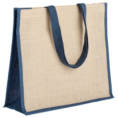 Холщовая сумка для покупок Bagari со светло-синей отделкой, бежевый, растительные волокна