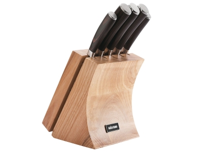 Набор из 5 кухонных ножей и блока для ножей с ножеточкой «DANA», черный, серебристый, бежевый, металл