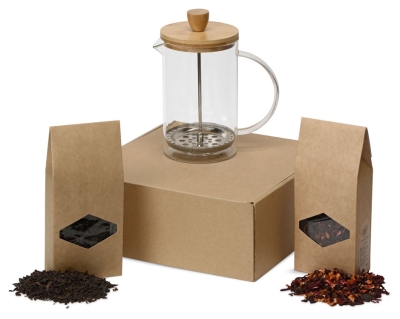 Подарочный набор «Чайная композиция», коричневый, зеленый, прозрачный, картон, бумага, стекло, бук